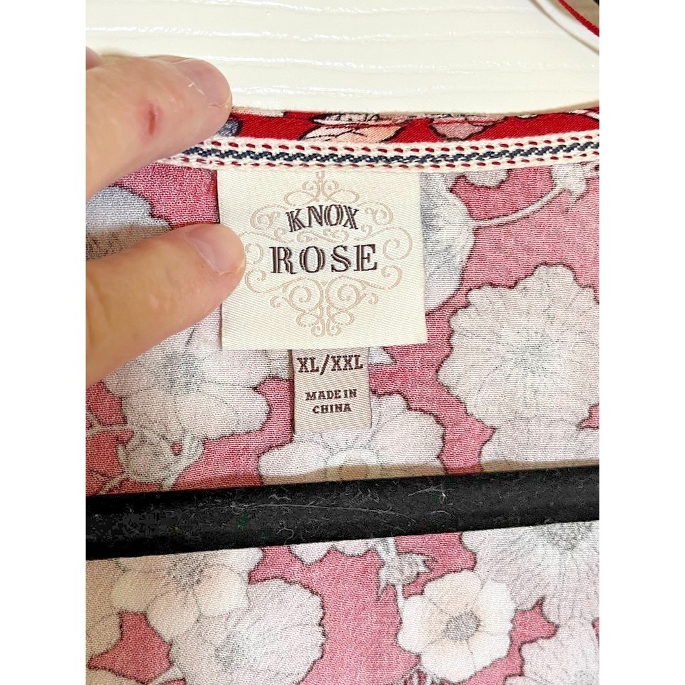 Knox Rose Kimono  Womens XL/XXL Red Floral Print Open Front Tassel Boho Duster - Picture 2 of 6